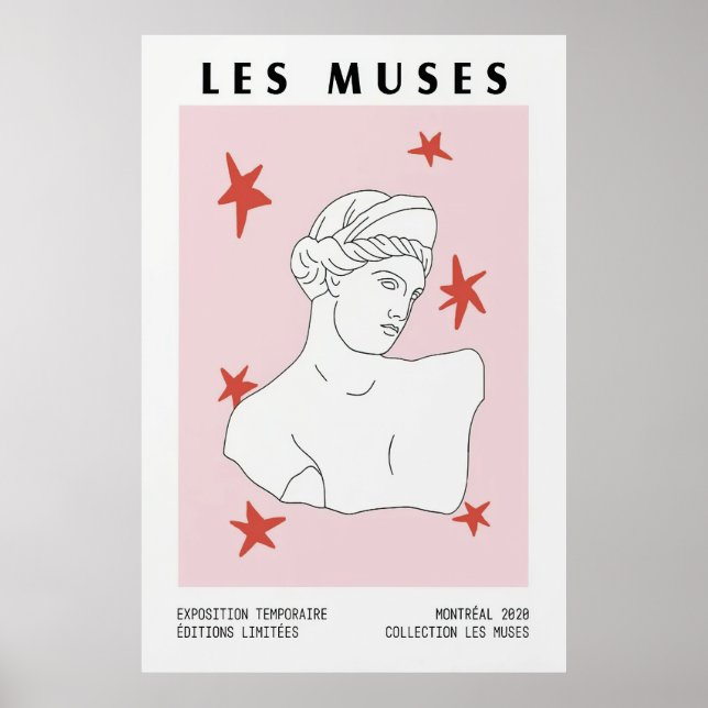 Poster Les Muses Statue grecque de buste Art Rouge rose (Devant)
