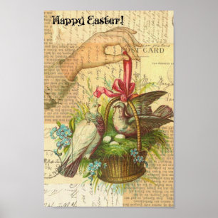 Poster Les oiseaux dans un panier, Pâques