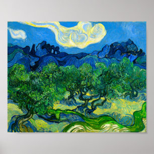 Poster Les oliviers de Van Gogh dans un paysage montagneu