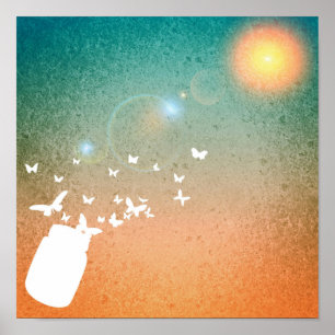Poster Les papillons volent vers le soleil