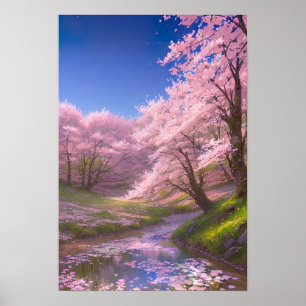 Poster Les pétales de Sakura sur l'eau