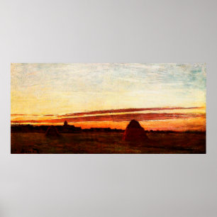 Poster Les piles de Haystacks à Chailly à Sunrise, 1865