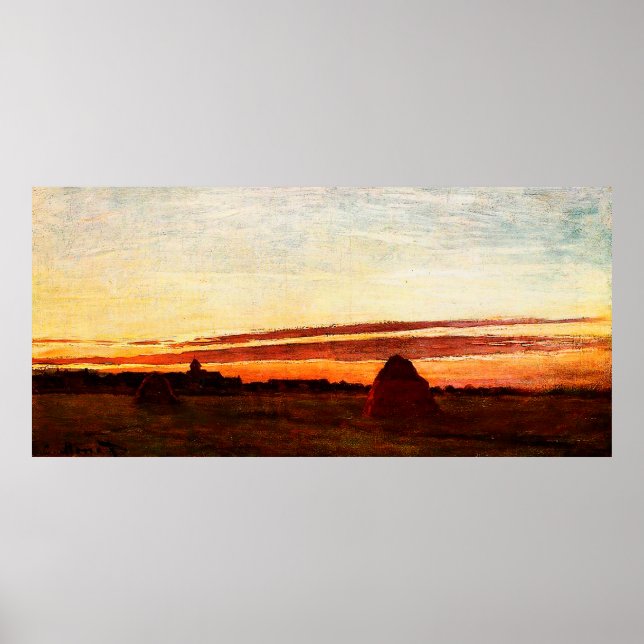 Poster Les piles de Haystacks à Chailly à Sunrise, 1865 (Devant)