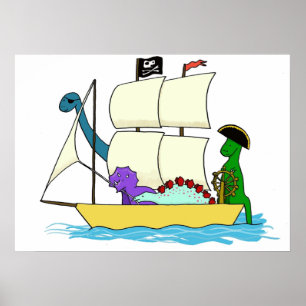 Poster Les pirates dinosaures naviguent sur les sept mers