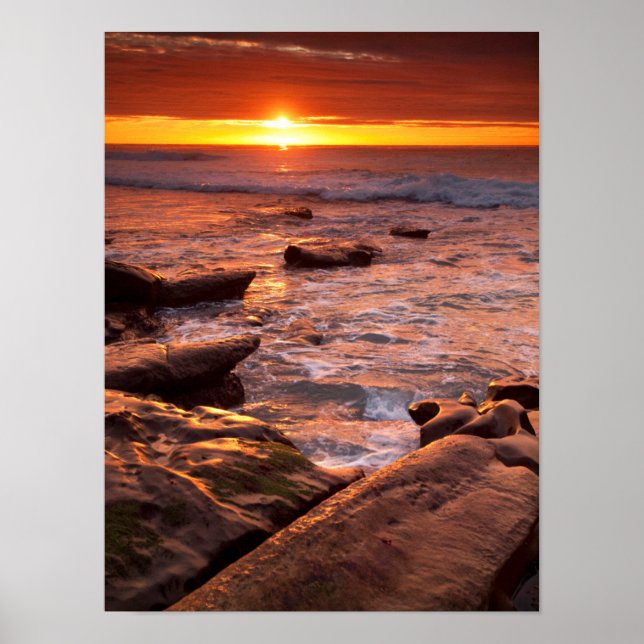 Poster Les piscines à marée au coucher du soleil, Califor (Devant)