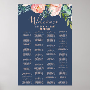 Poster Les pivoines romantiques   Carte de siège alphabét