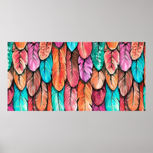 Poster Les plumes d'oiseaux motif sans soudure. Eau de de (Devant)