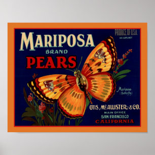 Poster Les poires à papillon de mariposa des années 1940