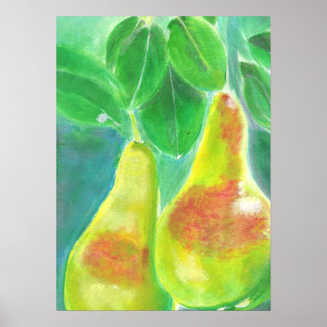 Poster Les poires accrochées à la peinture de l'arbre (Devant)