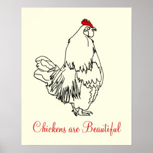 Poster Les poules sont belles Dessin artistique de coq dr