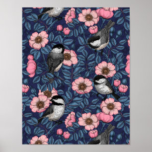 Poster Les poulets dans le rose sauvage en rose et bleu