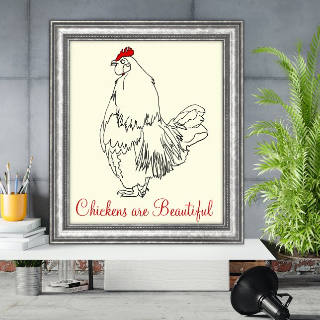 Poster Les poulets sont de beaux dessins amusants Cockere (Chickens are beautiful rooster line art and quote poster)