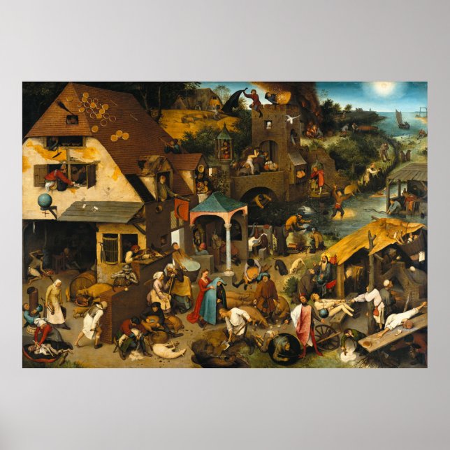 Poster Les proverbes hollandais - Pieter Bruegel (Devant)