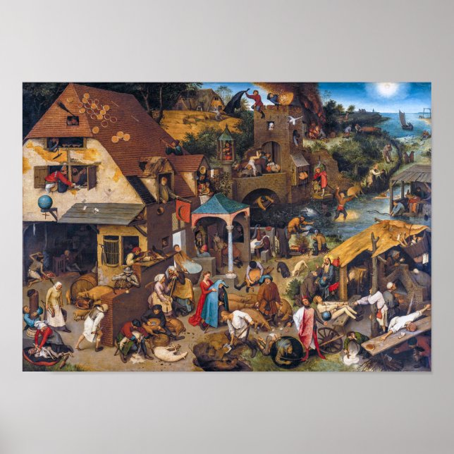 Poster Les proverbes hollandais | Pieter Bruegel l'Ancien (Devant)