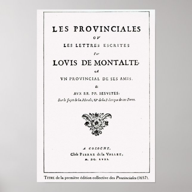 Poster Les Provinciales' par Blaise Pascal (Devant)
