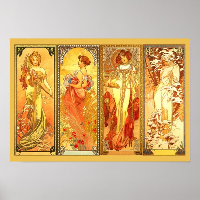 Poster Les quatre saisons - par Alfons Mucha (Devant)