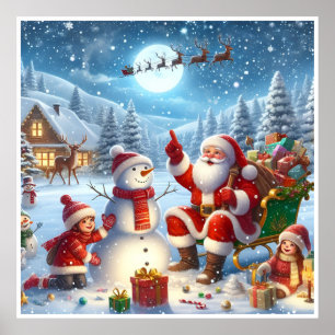 Poster Les rennes du Père Noël Papier d'affiche de valeur