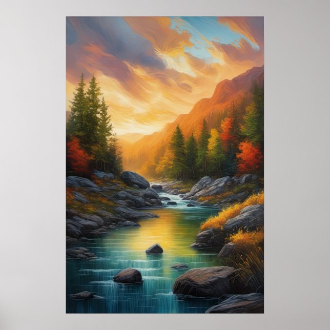 Poster Les rives rocheuses et la forêt d'automne sous le  (Devant)