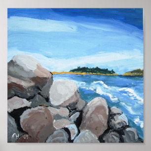 Poster Les roches de plage de Popham impriment, A.H. '09