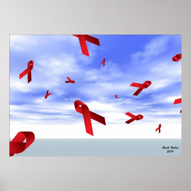 Poster Les rubans SIDA flottent dans le ciel (Devant)