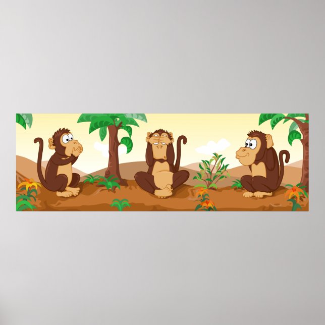 Poster Les sages singes - panorama (Devant)