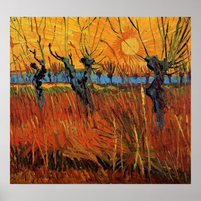 Poster Les saules au coucher du soleil par Vincent van Go (Devant)
