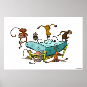 Poster Les singes sauter sur le lit