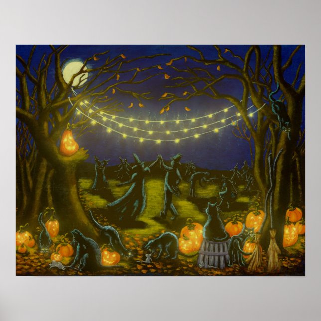 Poster Les sorcières d'Halloween dansent au clair de lune (Devant)