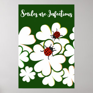 Poster Les sourires de Bug Lady à feuilles vertes et blan