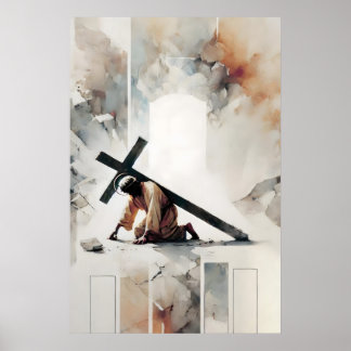 Poster Les Stations de la Croix Jésus tombe pour la deuxi