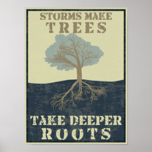 Poster Les tempêtes font que les arbres prennent des raci