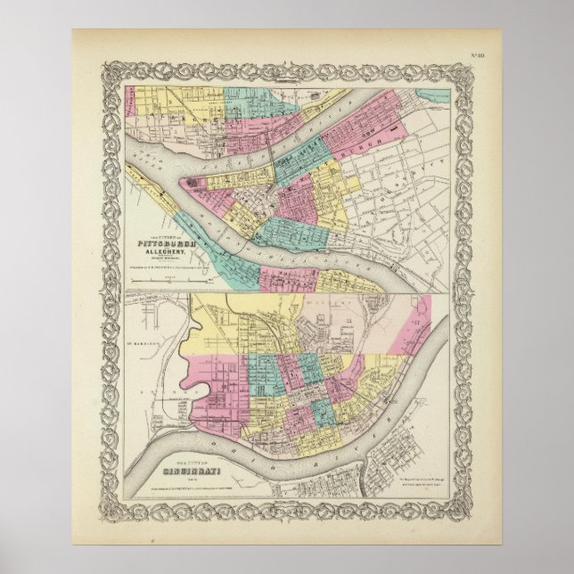 Poster Les Villes De Pittsburgh Allegheny Cincinnati (Devant)