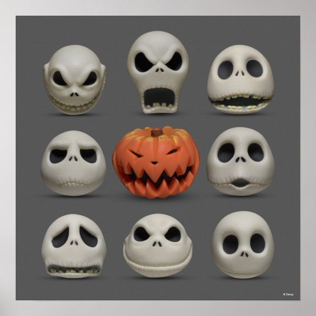 Poster Les visages de Jack Skellington le roi Citrouille (Devant)