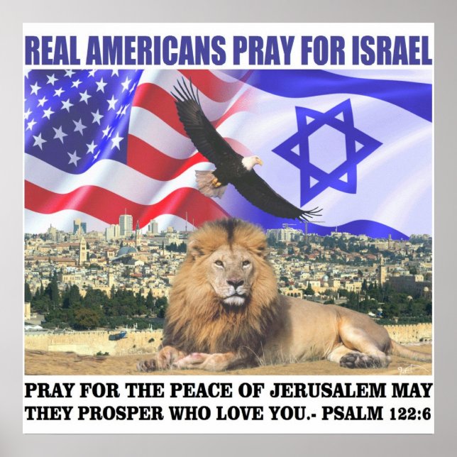 Poster Les vrais Américains Prient Pour Israël (Devant)
