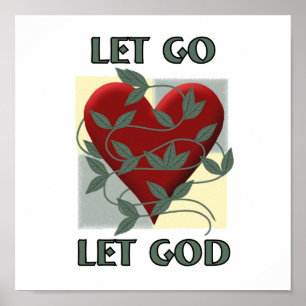 Poster Let Go Let God Recovery Slogan Quote Red Heart