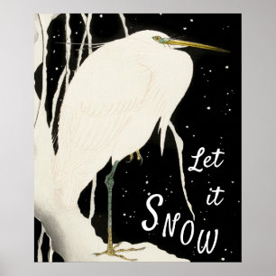 Poster Let it Snow - Héron de neige - Art Vintage - 20 -