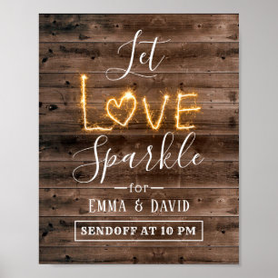 Poster Let Love Sparkle Rustic Wood Send Off Mariage Sign