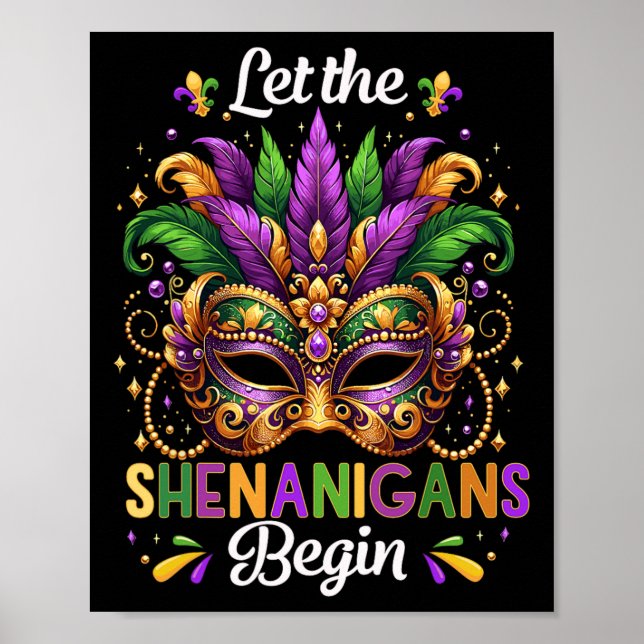 Poster Let The Shenanigans Begin Mardi Gras Beads Mask Fe (Devant)