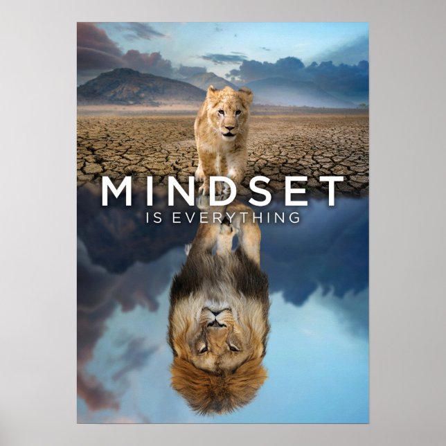 Poster L'état d'esprit est tout - Réflexion du lion (Devant)