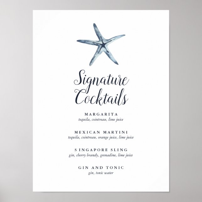 Poster L'étoile bleue | Signature Menu Cocktail Signe (Devant)