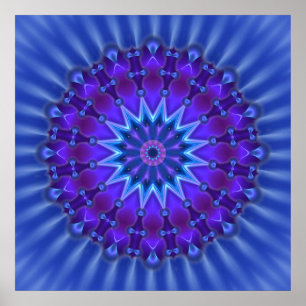 Poster L'étoile Mandala en bleu   fleur royale