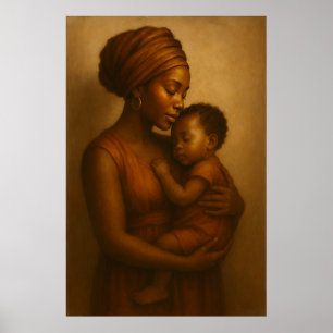 Poster L'étreinte de la mère Mère et enfant africains s