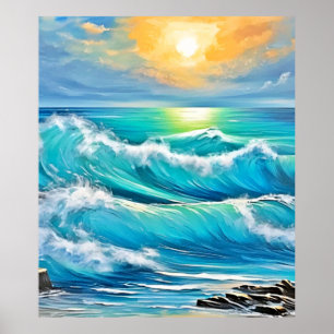 Poster L'étreinte de l'océan : Art de vague