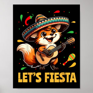 Poster Lets Fiesta Fox Sombrero Cinco De Mayo Mexicain en
