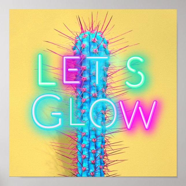 Poster Let's GLOW Neon Cactus Funky Party Festival Dance (Devant)