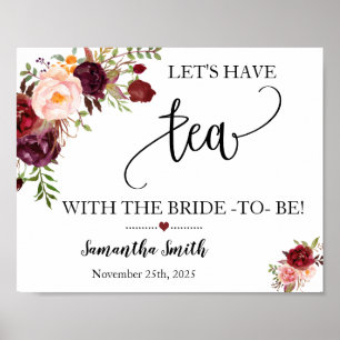 Poster Lets have tea with bride marsala bridal shower