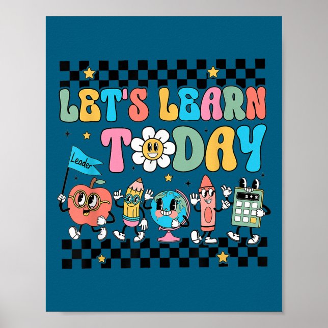 Poster Let's Learn Today Retro Back To School Teacher Mot (Devant)