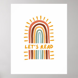 Poster Lets Read Boho Rainbow Classroom Homeschool 