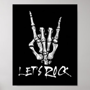 Poster Lets Rock Band Rock Et Roll Skeleton Signe Main Ro
