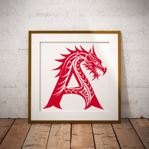 Poster Lettre A de style dragon, Alphabet Dragon, Monogra